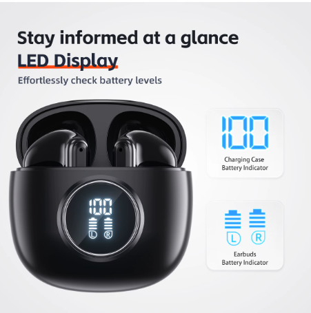 QERE-E40 Wireless Headphones, Bluetooth Earphones, 5.3,TWS HD Microphone, 13mm Driver,60ms Low Latency,4 Mics, ENC Call, New